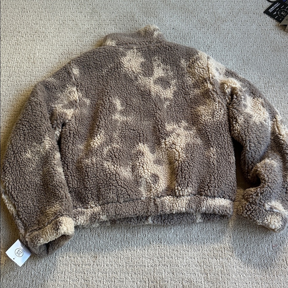 SAGE Cozy Brown & Cream Sherpa Coat 1/4 Zip Pullover Soft Womens Jacket Top - Picture 6 of 6